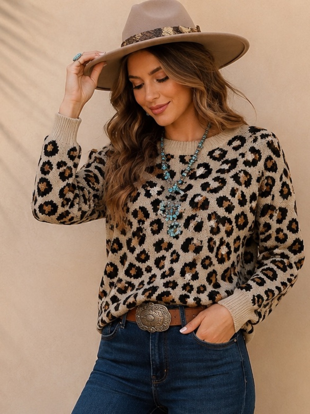Leopard Print Knit Sweater | Cozy Western Boho Fall | Knox Rose Medium